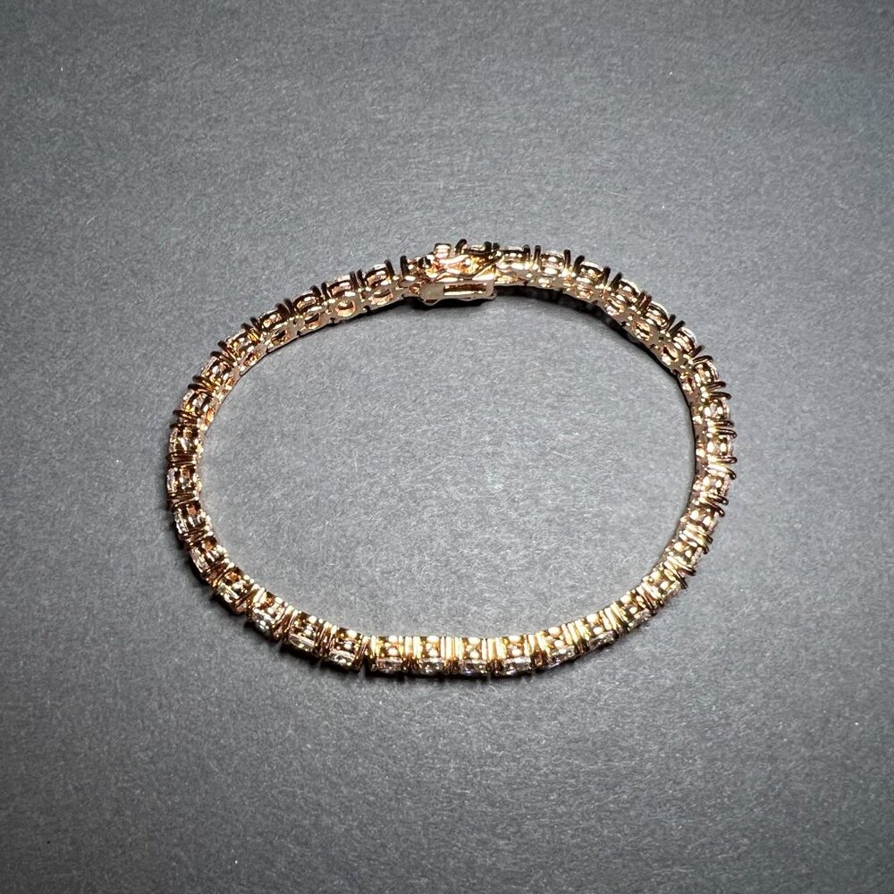 JCM CZ Cubic Zirconia Rose Gold Tone Elegant Tennis Bracelet 8" - Picture 2 of 6
